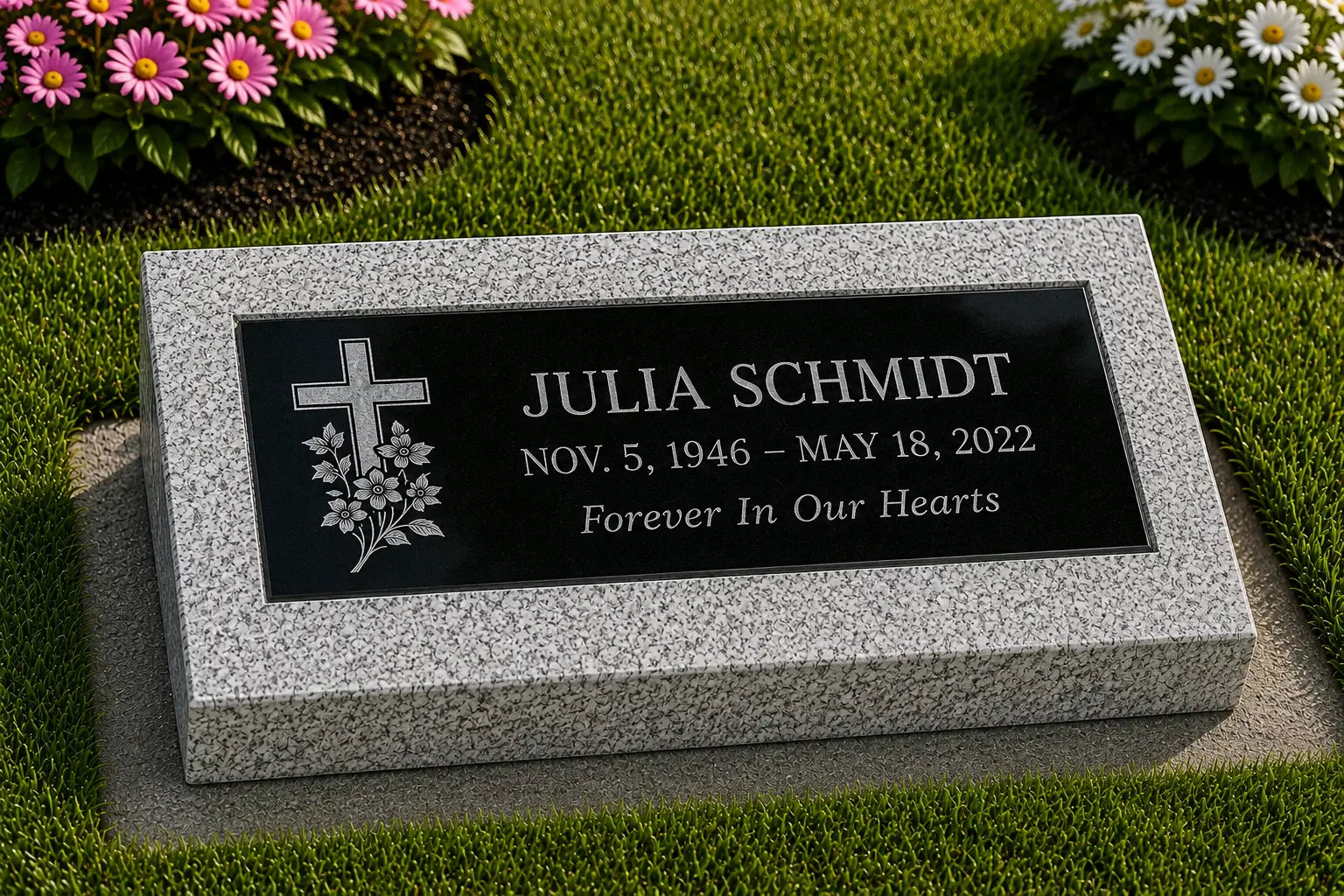 3'-0" Deluxe Bevel – 3-foot cremation bevel; Jet Black plaque